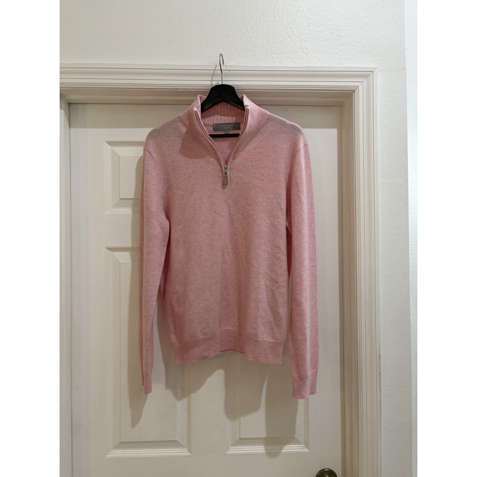 Neiman Marcus 100% Cashmere Quarter Zip Sweater Men M Pink Luxury Knit Pullover